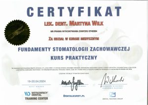 Certyfikat kurs medyczny Martyna Wilk