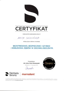certyfikat odbudowa zębów