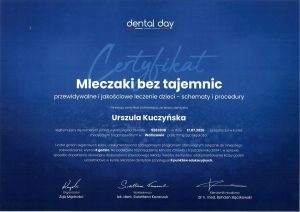 Certyfikat - Urszula Kuczyńska - mleczaki bez tajemnic